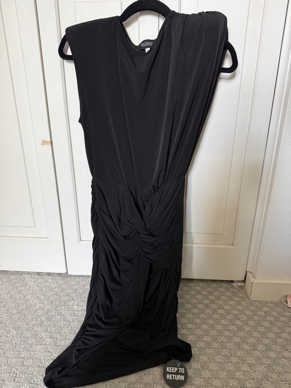 Eliza J Black Ruched Twist-Front Maxi Dress